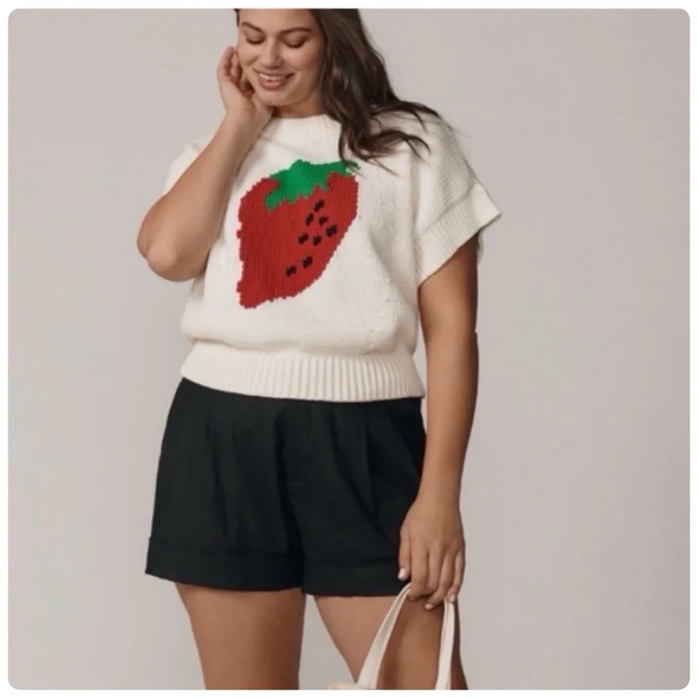NWT Anthropologie Maeve The Pippa Crew-Neck Strawberry Sweater Cap-Sleeve XL - Picture 3 of 14